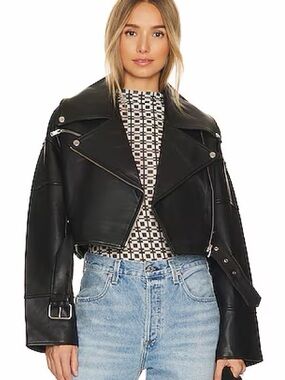 Ena Pelly Black Cropped Leather Moto Jacket